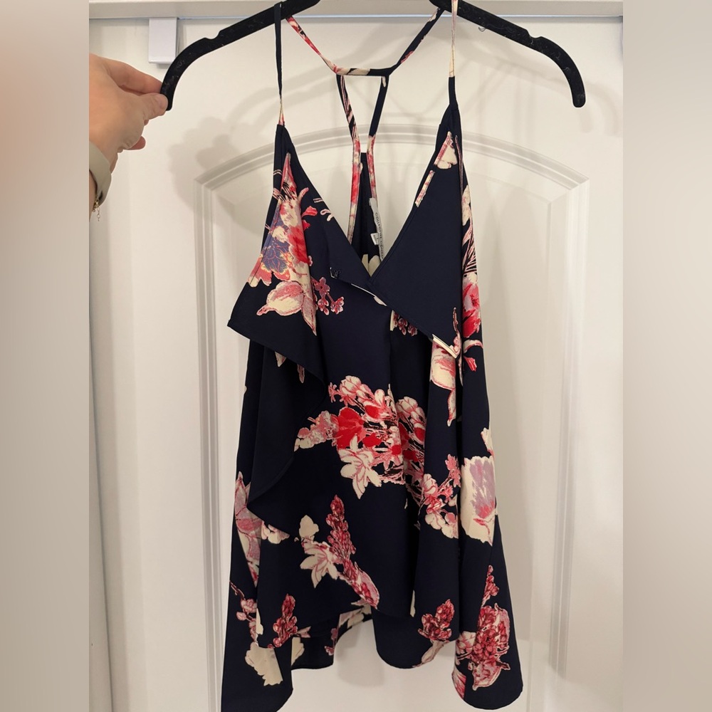 Collective Concepts Navy Asymmetrical Floral Tank Top